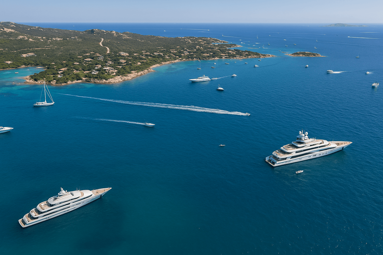 Luxury yacht near beach with turquoise waters